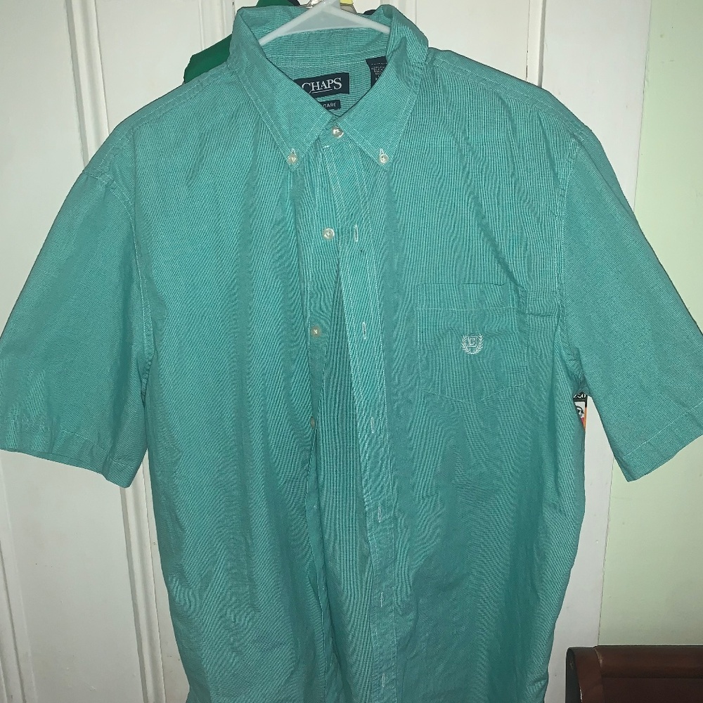 Chaps button down short sleeve shirt (small stain)